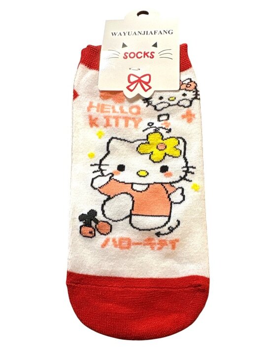 Wayuanjiafang Accessories - Womens Hello Kitty Ankle Socks Red & White Size 35-41 Cotton & Polyester Blend